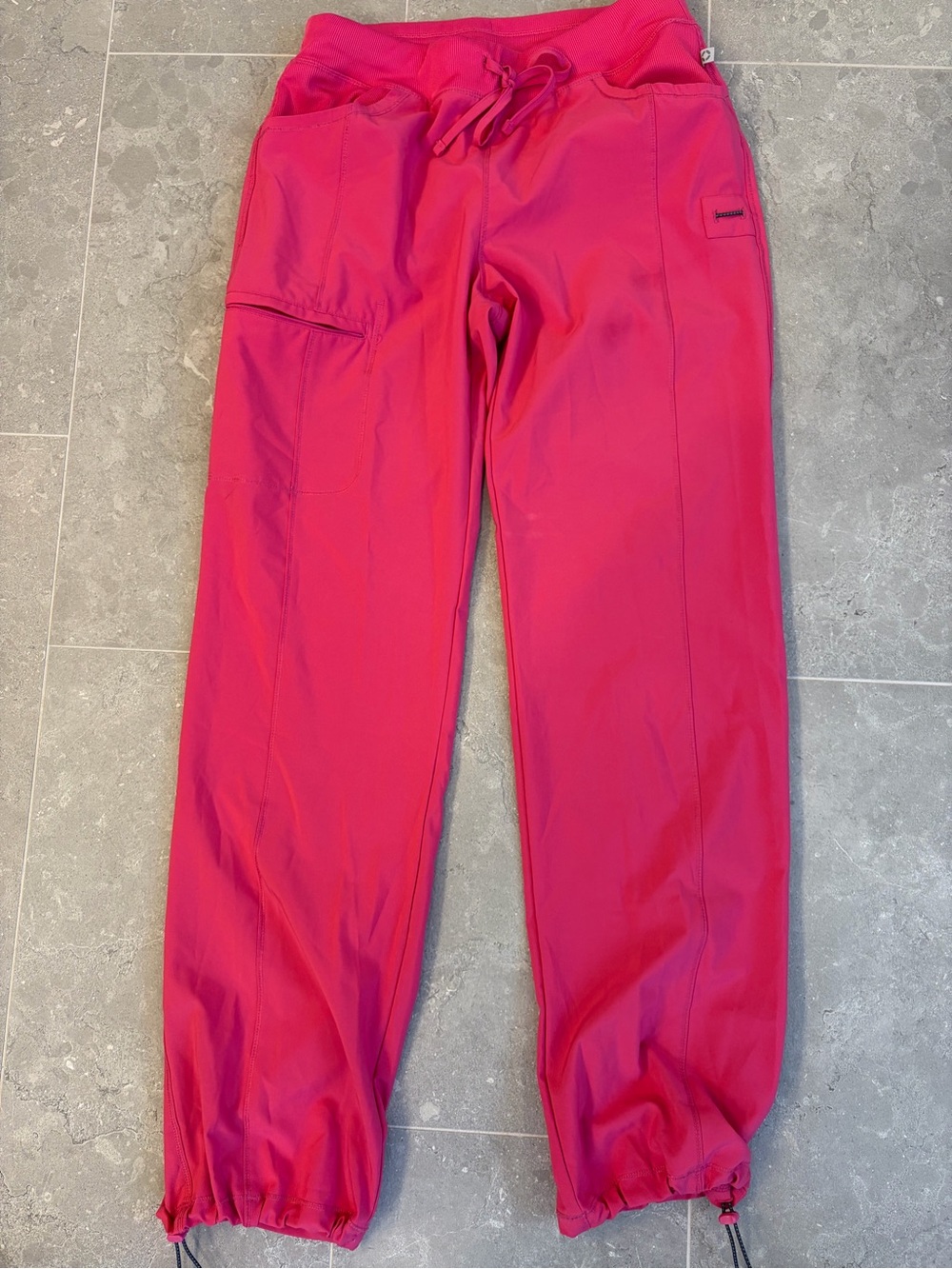 Bright Pink Drawstring Cargo Jogger Pants- medium tall